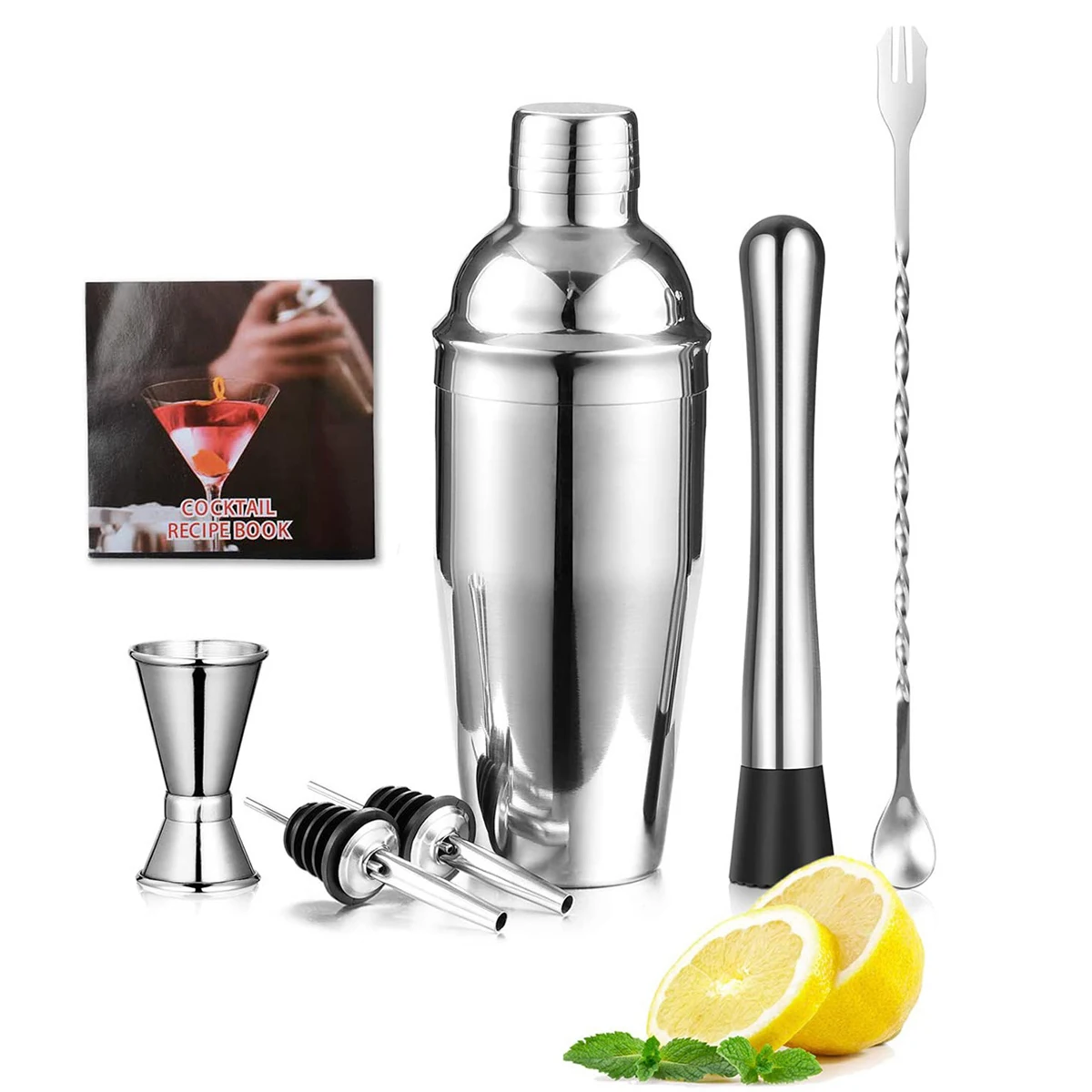 

Bar Accessories Cocktail Shaker Jigger Kit Vodka Dispenser Equipment Stainless Steel Martini Home Copper Bell Bartender Set, Silver, customizable