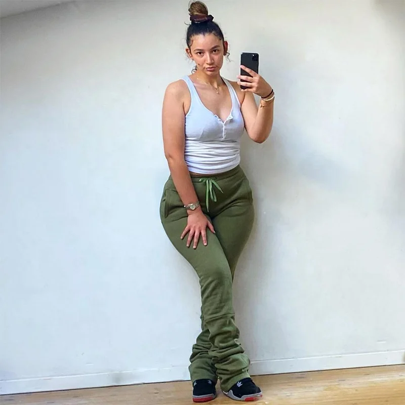 

European and American autumn and winter clothes New elastic high waist pants Gathered drawstring casual pile pants