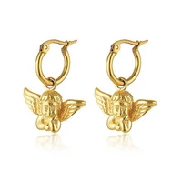 

Olivia 18k Yellow Gold Jewelry Stainless Steel Guardian Angel Hoop Earrings Women Dangling Drop Earrings With Angel