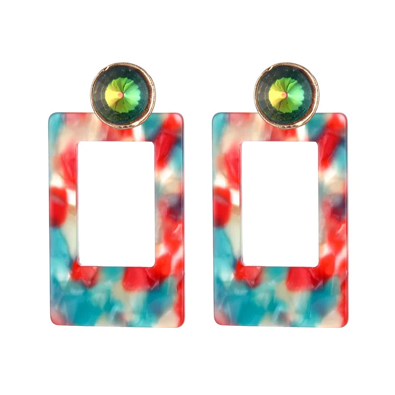 

JUHU Popular accessories mixtz irregular rectangle geometric drop earring acrylic stud earring set more than one card for women, Colorful