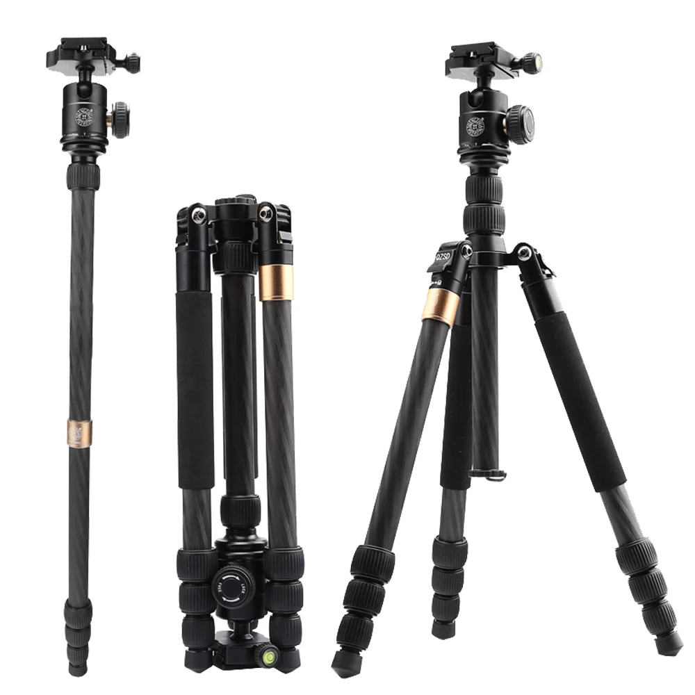 

QZSD Q668SC 146CM High Professional Carbon Fiber Camera Tripod Max Load 10KG With Ball Head For DSLR Digital Camera, Black, customize ok