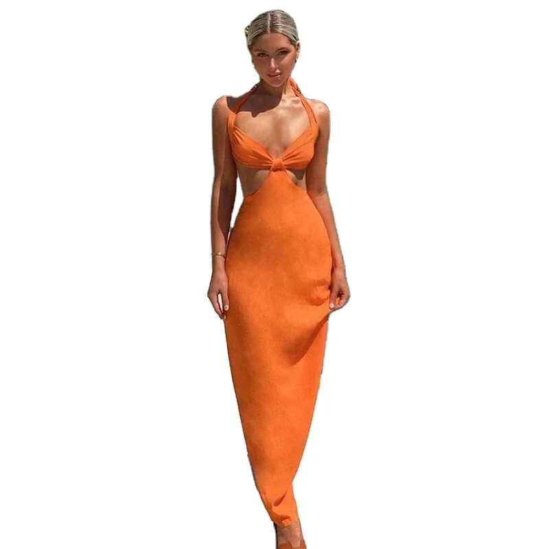 

Summer new lady sexy v neck backless fashion hollow out elegant slim dress, Customized color