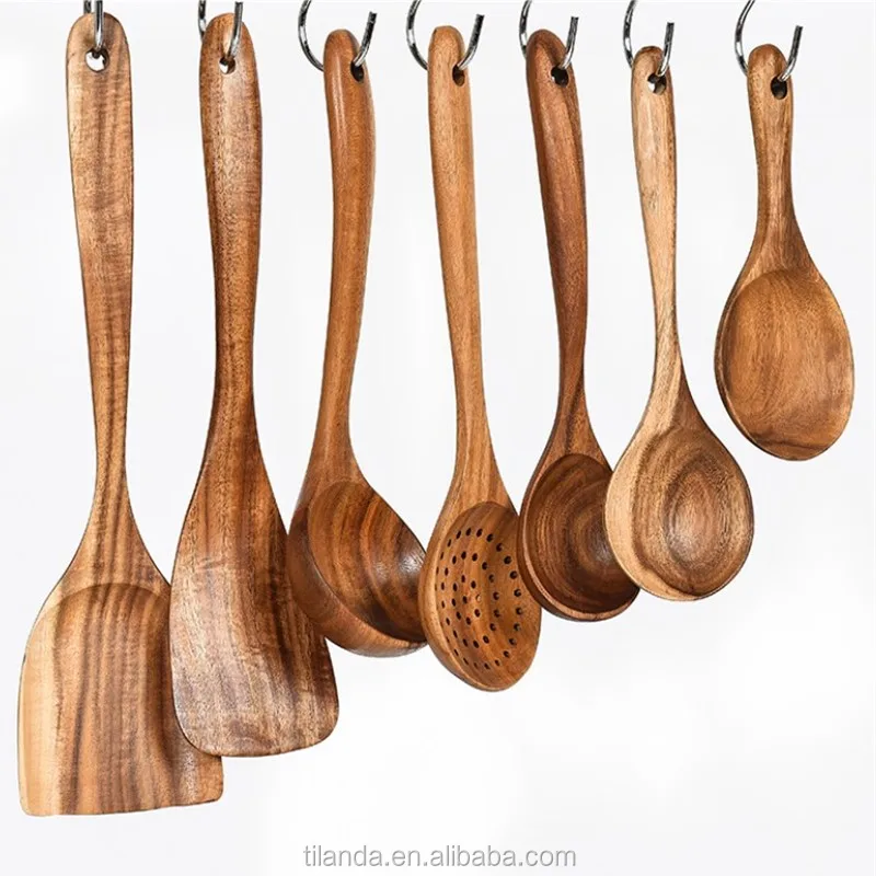 Custom Wholesale Teak Wood Kitchen Utensils Set Wooden Accessories