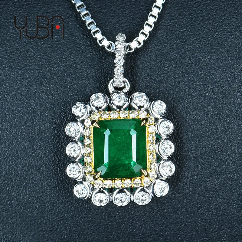 

Square Emerald diamond Ruby tourmaline gemstone Charm Pendant silvery Necklace Jewelry Women's 925 Sterling Silver, Silver color