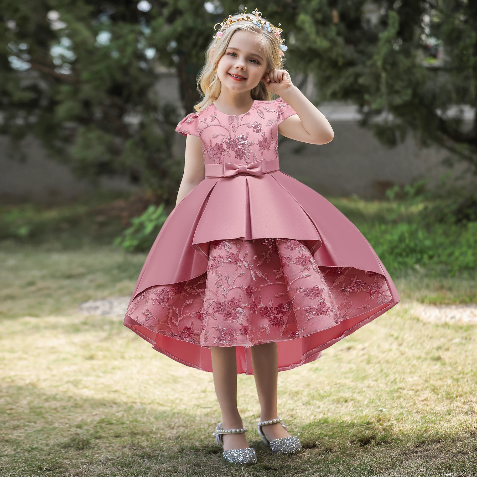 

MQATZ High Quality Summer Frock Kids Party Wear Flower Girl Western Party Formal Trailing Birthday Dress T5170