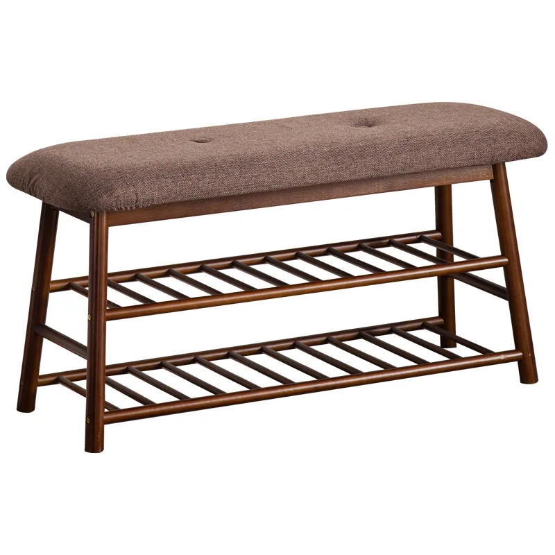 
Natural solid wood Entryway Shoe Storage Household Shelf Shoe Bench With Cushion 