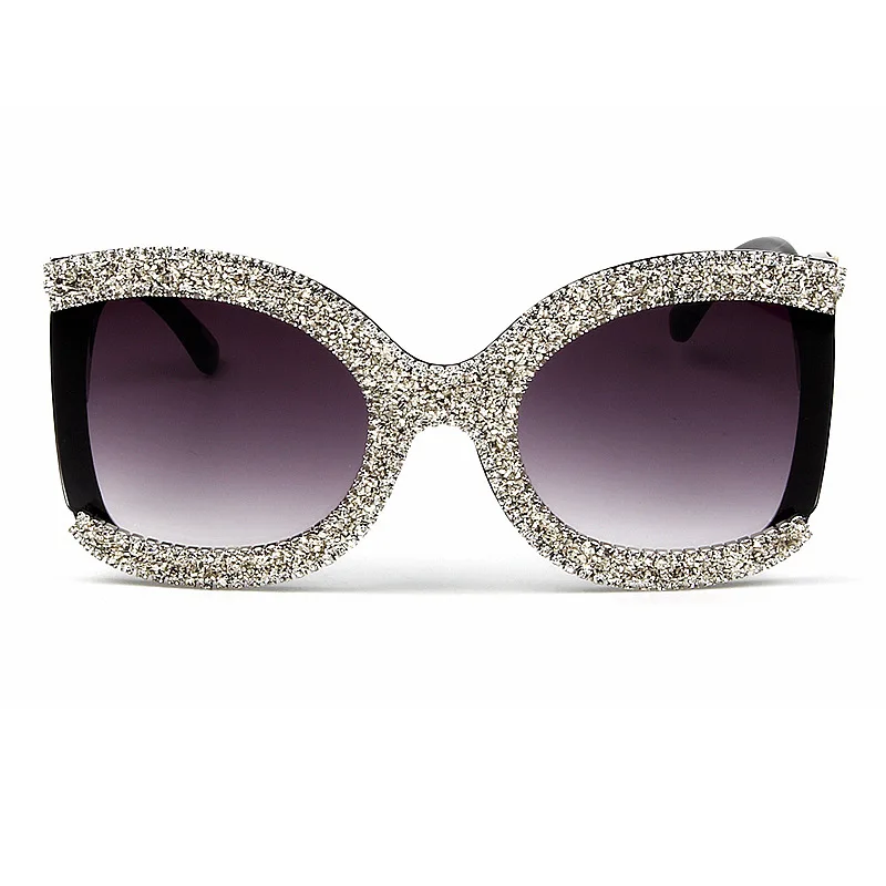 

New Arrival Luxury Brand Designer Fashion Ladies Oversized Semicircle Women Diamond Sunglasses Rhinestone, Custom colors