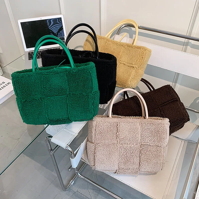 

Winter 2021 Handbags Korea Women Green Shearling Manufacturer Large Shopper Bag Shopper Tote Bag, 4 colors