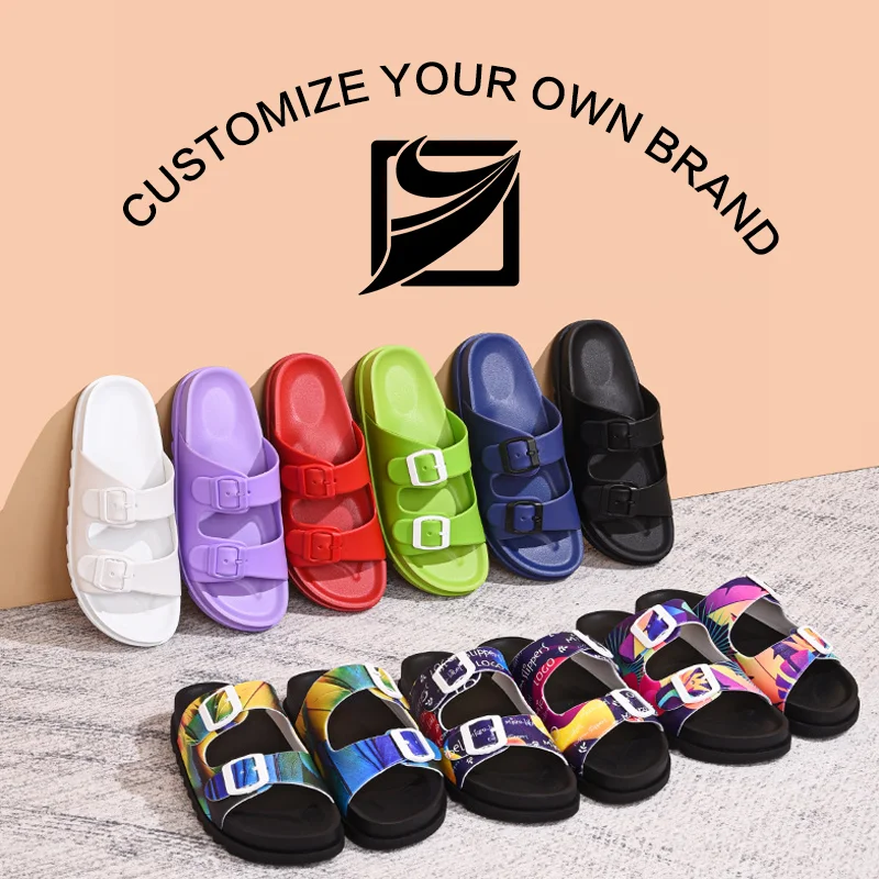 

slides custom logo pillow slides slippers designer slides Double-buckle Adjustable Strap Size Pillow Slippers, Customized color