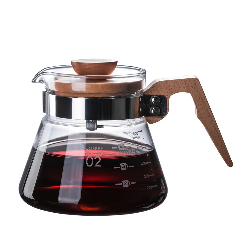 

Coffee Sharing Kettle With Wood Handle Transparent Glass Coffee Pot Teapot