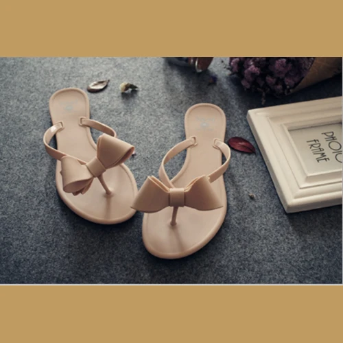 

Summer New Flip Flop Bow Slippers nude Beach Jelly Shoes flat sandals women, White, red, blue, black, pink, coral red, nude