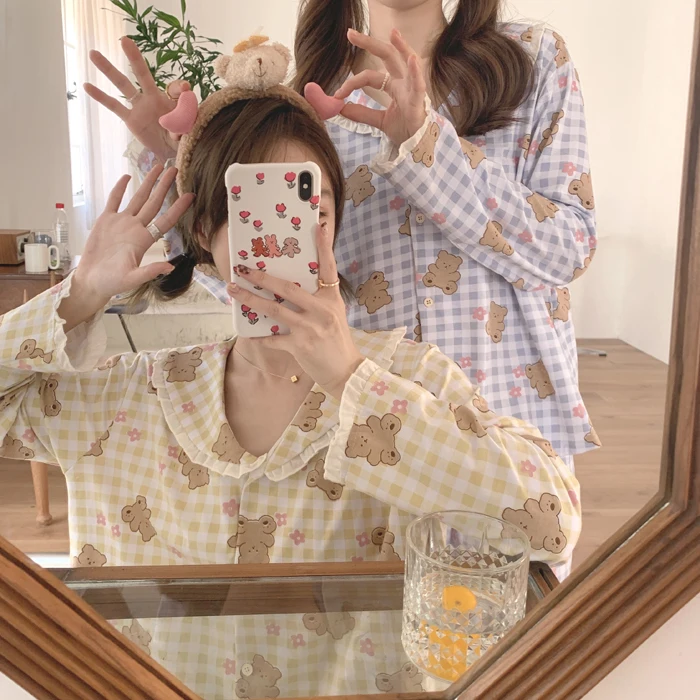 

Factory wholesale hot sale plaid bear ladies pajamas