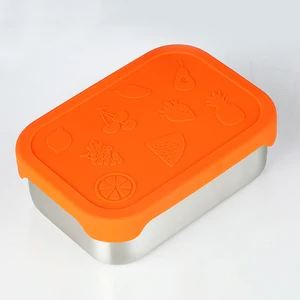 Image of Reusable Leak-proof Snack Containers Set of 3 Stainless Steel Food Storage Containers with Food-grade Silicone Lids