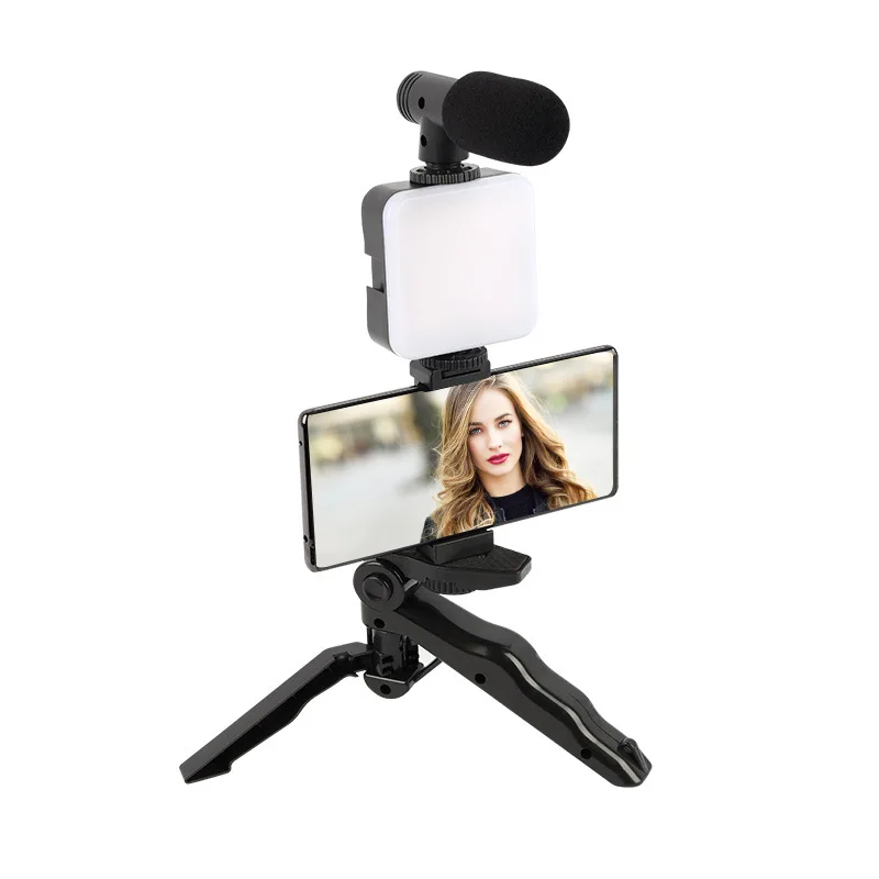 

3 in 1 Portable Mobile Phone Holder Tripod Stand for Phone with Light and Microphone Phone Tripod For Live Vlog Tiktok