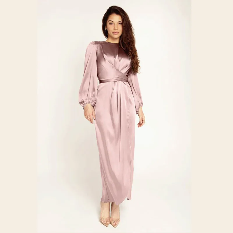 

Wholesale arabic silk muslim dress in dubai abaya islamic dress for women muslim satin long dress