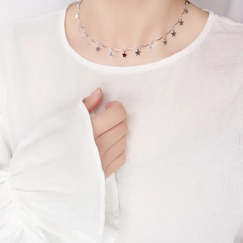 

Danyang S925 Silver Five Star Choker Necklace Short Necklace for Women