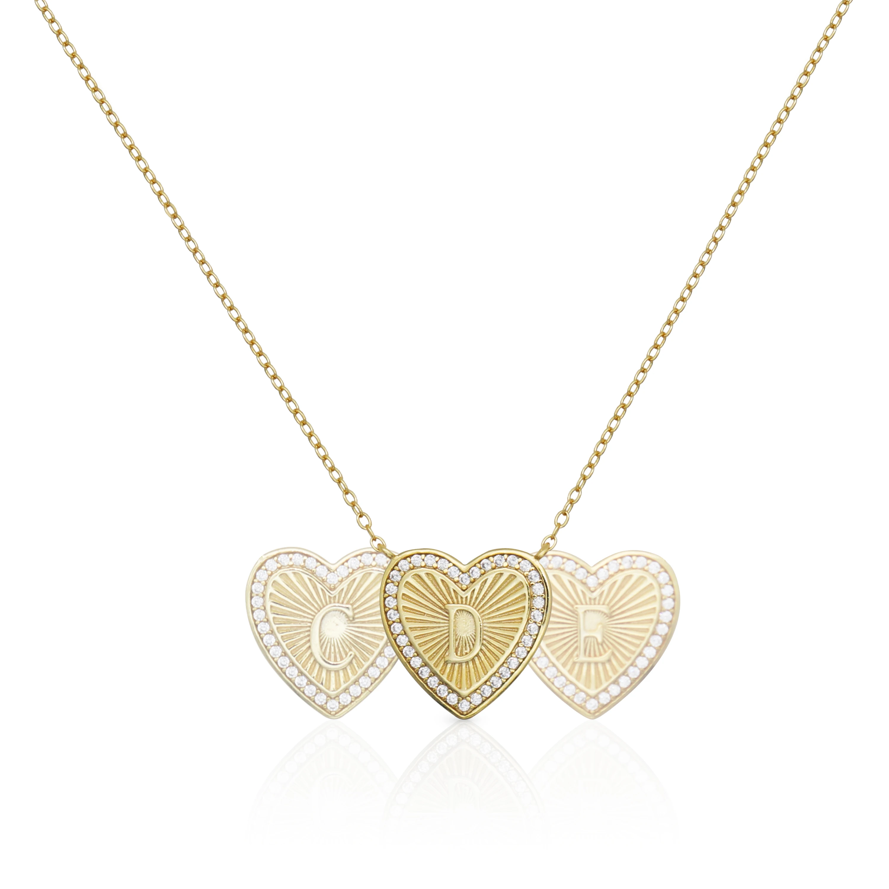 

Chril April 925 sterling silver gold plated heart shape 26 alphabets pendant necklace with small Zircon, Yellow gold