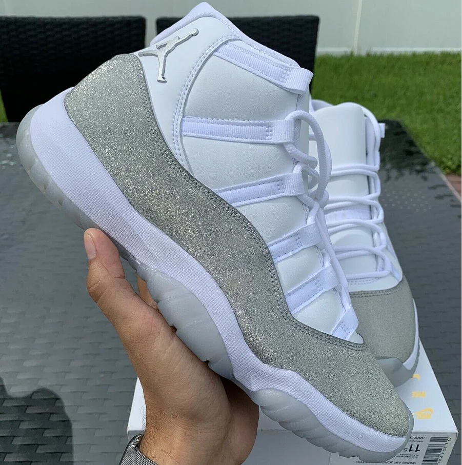 

Original Air Jordan 11 Wmns Silver Glitter Jordan Sneakers Men'S Fashion Nike Aj 11 High-Top Basketball Shoes Nike Shoes