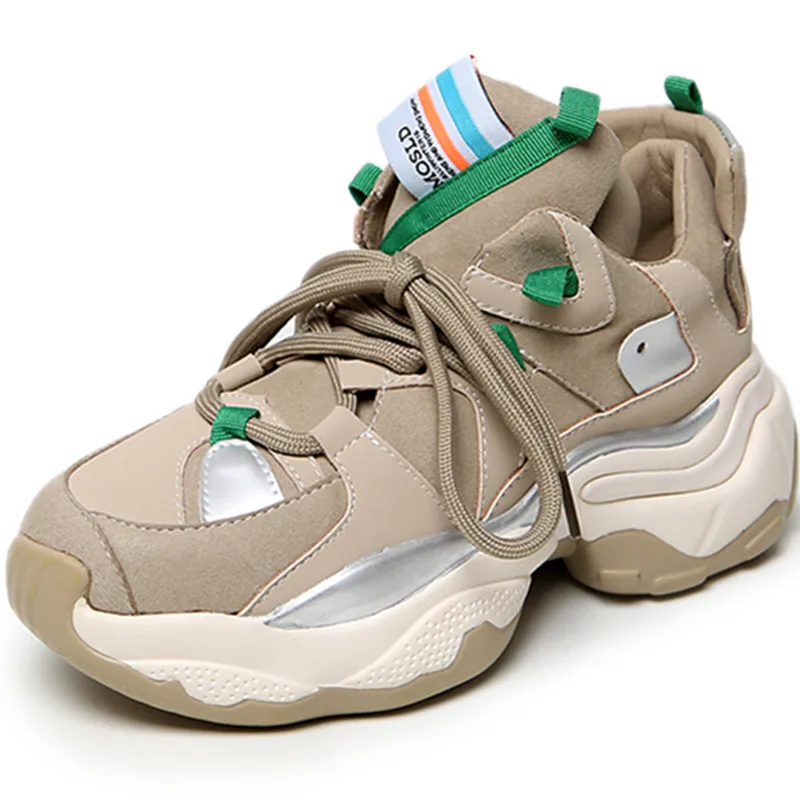 

2019 Genuine Leather Fashion Brand Style Winter Women's Chunky Sneakers Women Platform Shoes Trainers Lady Footwear
