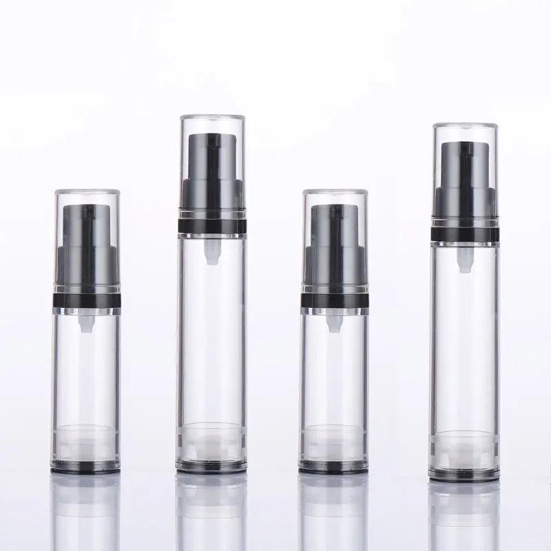 In Stock 5ml 10ml 12ml 15ml Black and Clear AS Mini Serum Sample Airless Lotion Bottle With Black Pump