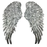 

High Quality Large Gold Silver Angel Wings Pair Heat Transfer Embroidery Sequin Patches For Jacket