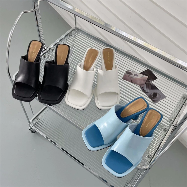 

2022 Summer Fashion Solid Color Square Toe High Heel Sandals Heighten Casual Women's Slippers