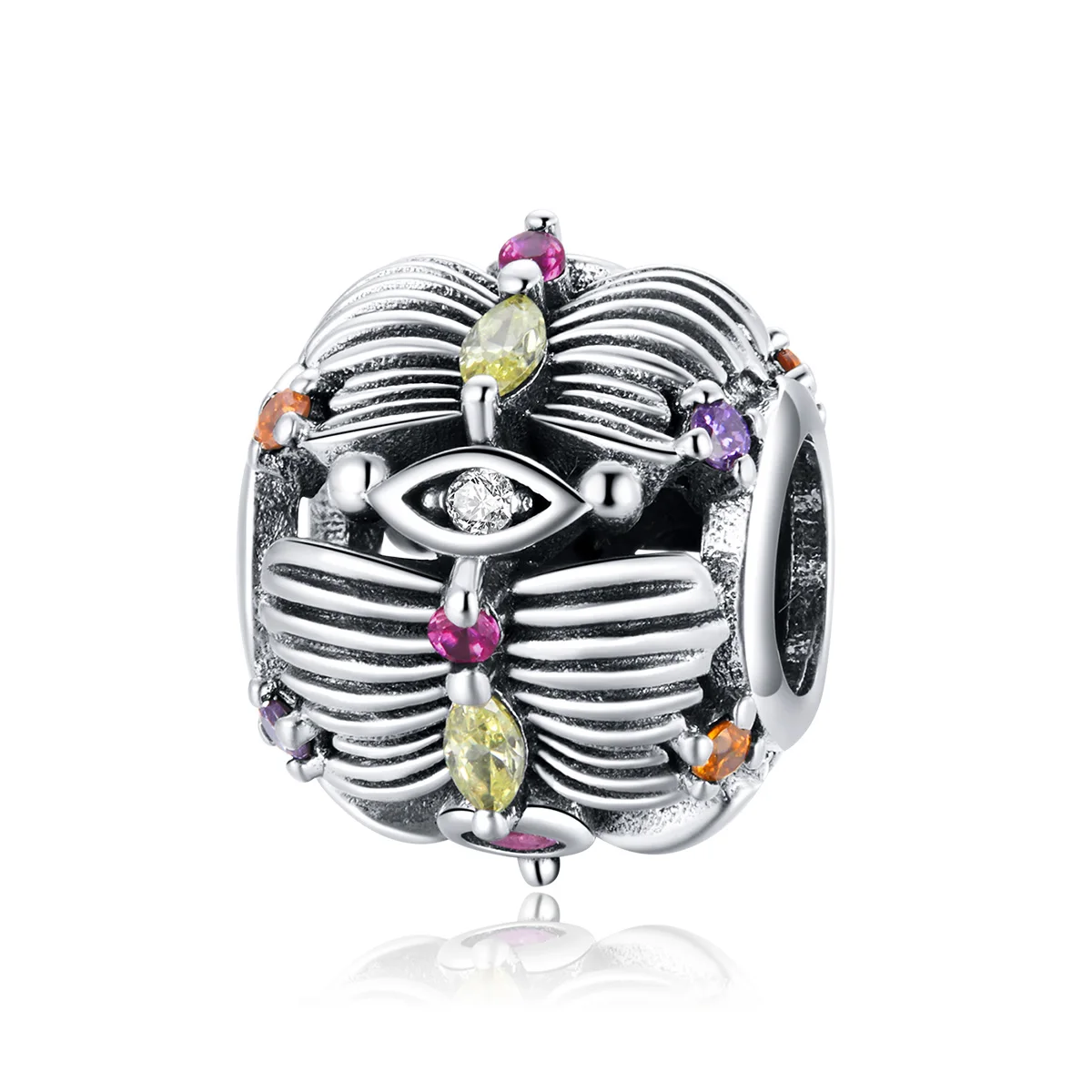 

SCC1684 New style round bead 925 silver blooming flowers charm with zircon