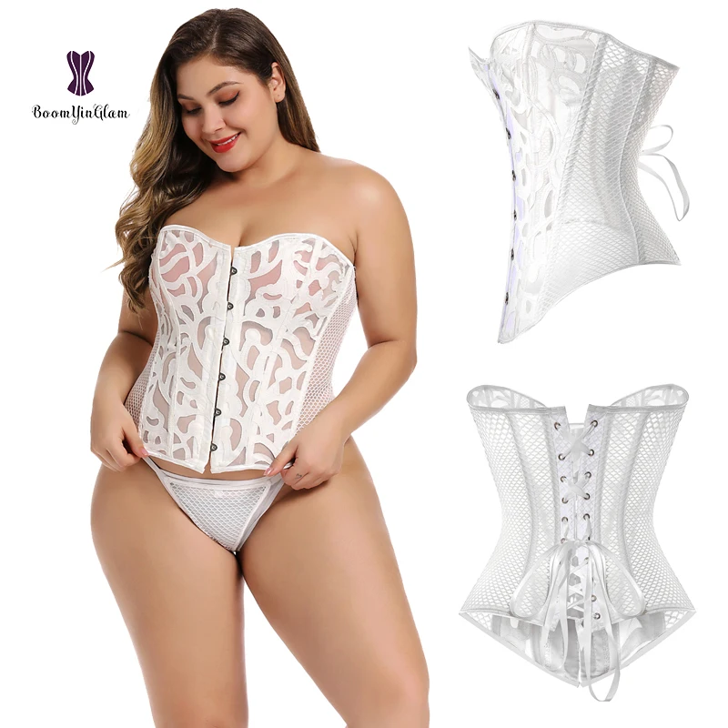 

unique sexy transparent embroidery patch pattern mesh overbust underbust body shaping underwear bridal bustier corset