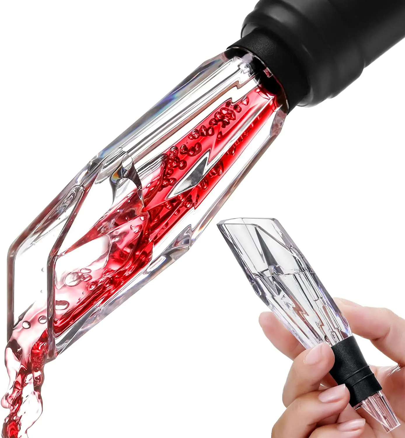 

Diamond Shape Single Decanter No Drip Pour Wine Aerator Pourer in Bottle Pouring Spout with 3 Hidden Air Holes, Crystal