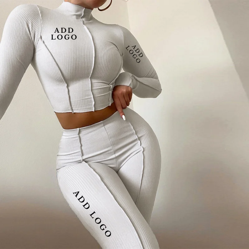 

Women Summer Clothes 2022 Turtleneck Crop Top Legging Set Sporty Street Workout Women Two pieces Sets, Picture color