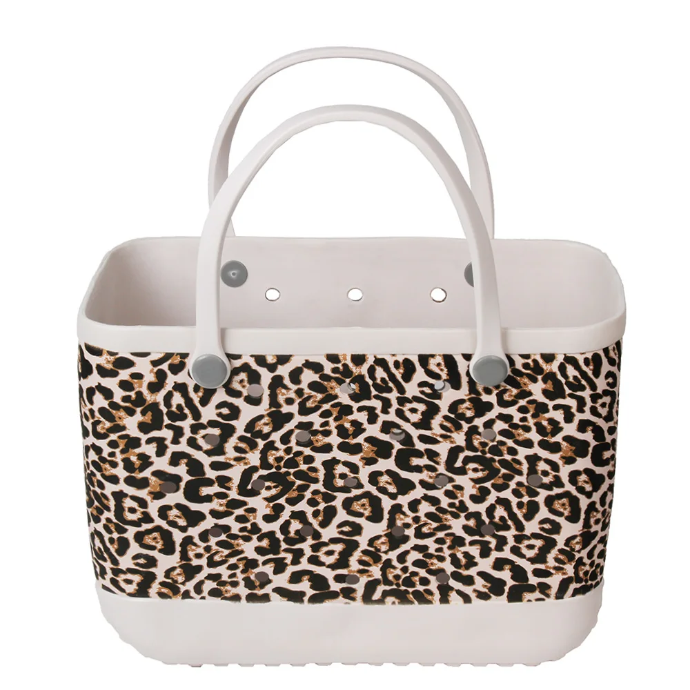 

Fashion Wholesale Women Waterproof Beach Bag Rubber Summer Bag Stylish Leopard Print Tote Bags with Holes, Many