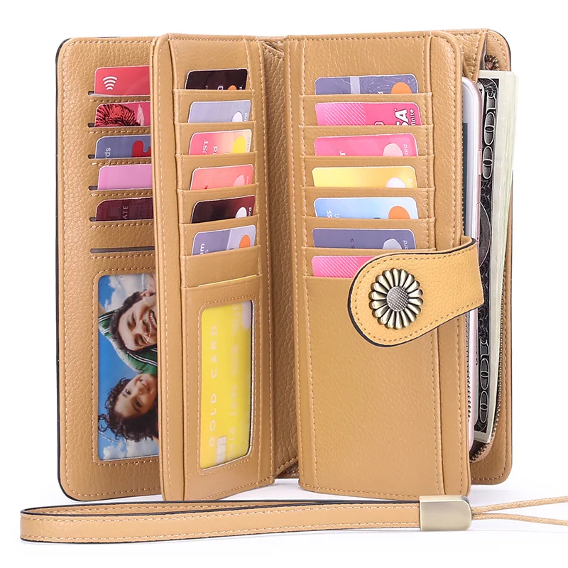 

Vintage Customize leather Solid Color Women Wallet Large Capacity Women Hasp Long Wallet With Handle, Mix