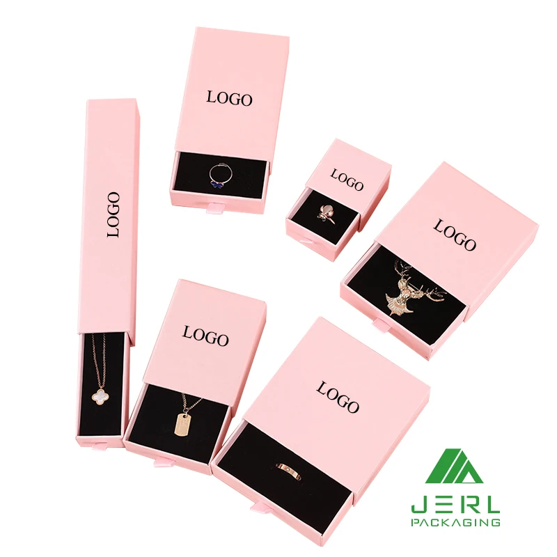 

Custom Logo Sliding Gift Package Box Drawer Earring Jewelry box and Pouch with Drawer, White,pink,black customized