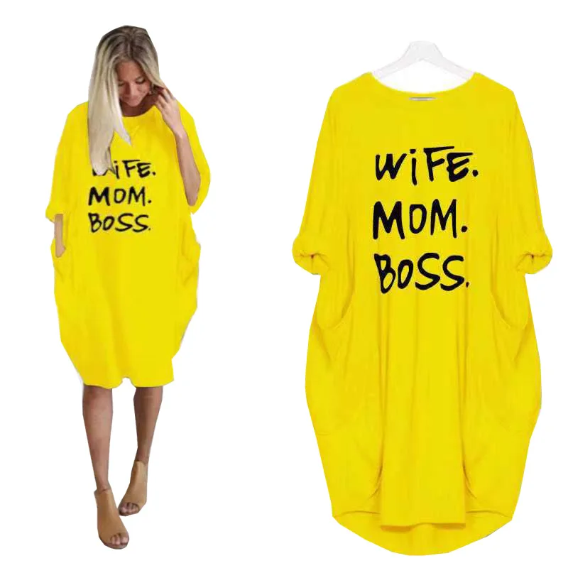 

New Design Street Wear Casual Dresses Loose Pocket Long Sleeve Printed Women's Summer Dress