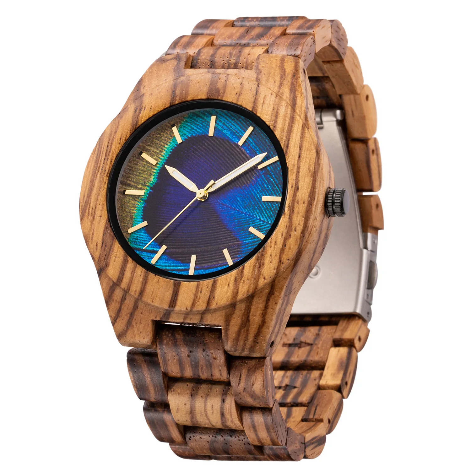 

Luxury Hot Selling Customization Wood Watches Men Handmade Quartz Peacock Wood Watch Montre En Bois, Multiple color options