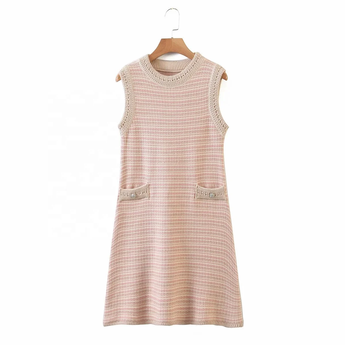 

Hot selling design elegant knitted dress perfect neutral sleeveless vest ladies skirt