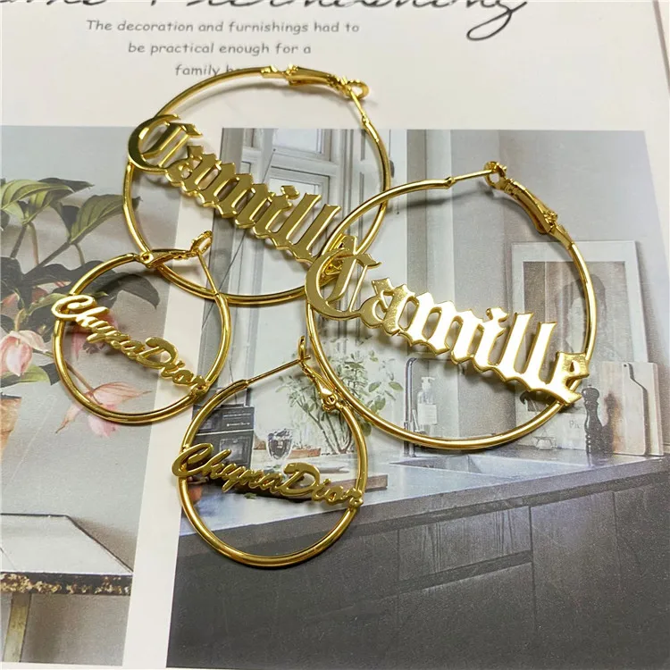 

SP Custom Name Hoop Earrings Personalized 18K Gold Stainless Steel Earrings For Women Letter Nameplate Circle Jewelry