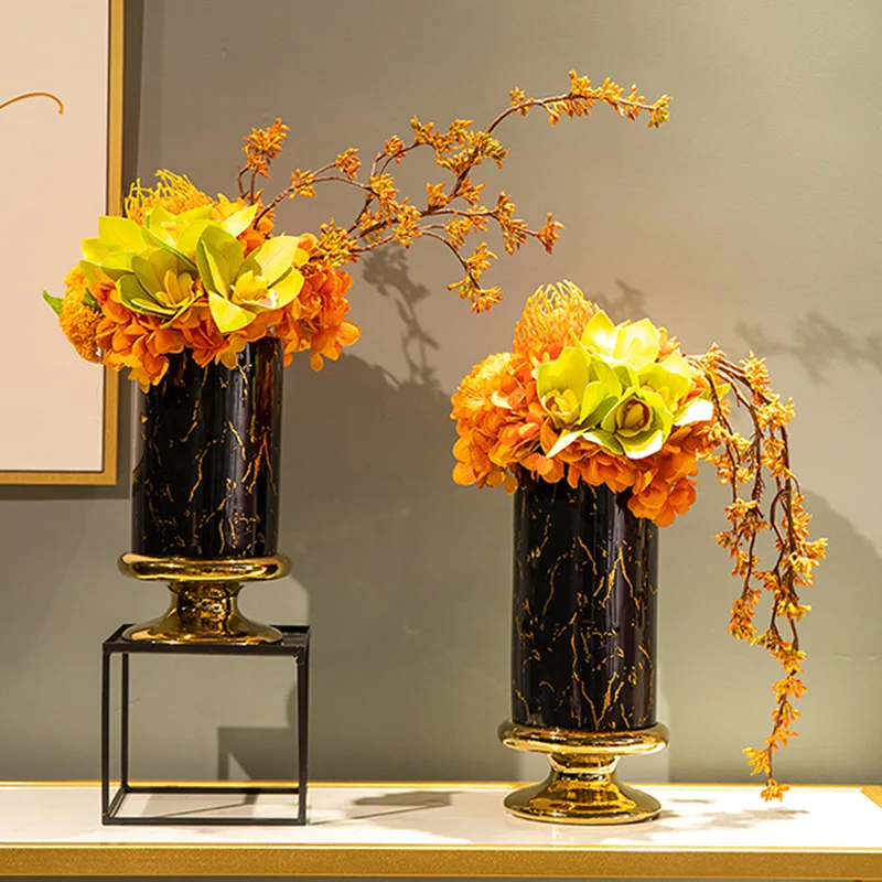 Nordic Coastal Glass Electroplating Gold-plated Vase Soft Decoration Light Luxury Flower Arrangement Table Decoration Crystal