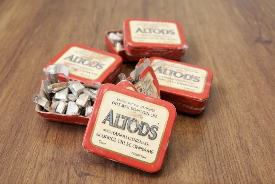 Comparison of various cinnamon-flavored mints next to an empty Altoids tin