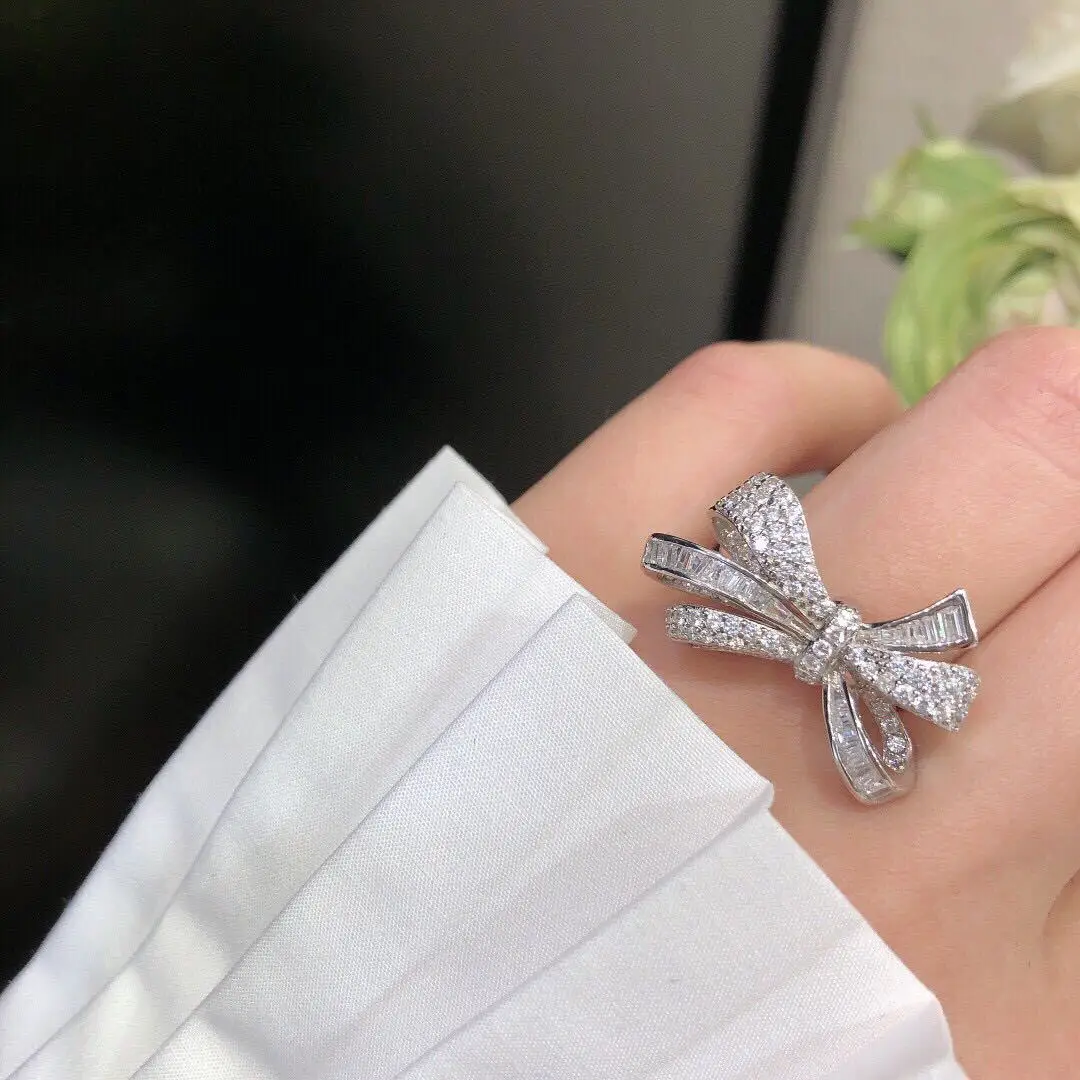 

Fine Jewelry KYRA01168 Premier Bowknot Small Zircon Female Ring Party Jewelry for Women, Silver