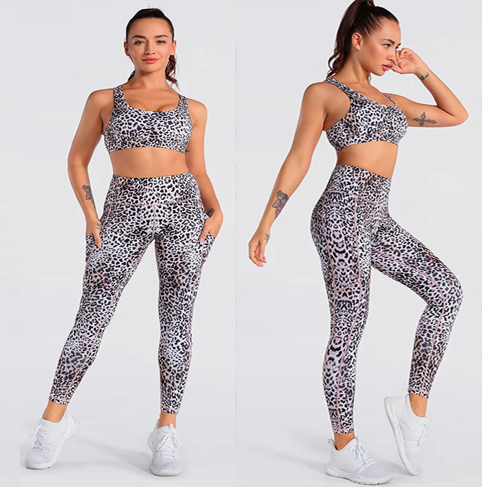 

NO MOQ Leopard Workout Set Private Label Womens Athletic Wear High Waist Leapord Print Scrunch Butt Leggings