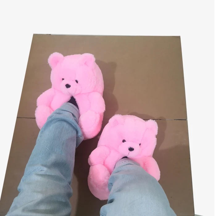 

Valentine's Day Birthday gift for Girl Friend Plush Fluffy Teddy Bear Slippers, Pink black color brown