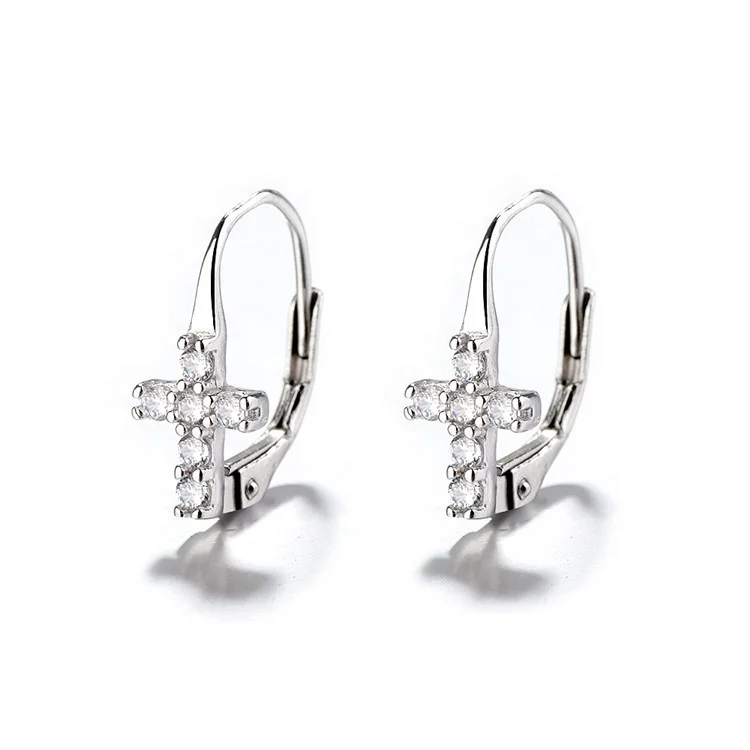 

Yaeno Sterling Silver 925 Jewelry CZ Stones Cross Clip-on Earrings for Women Ear Cuff, As customer request