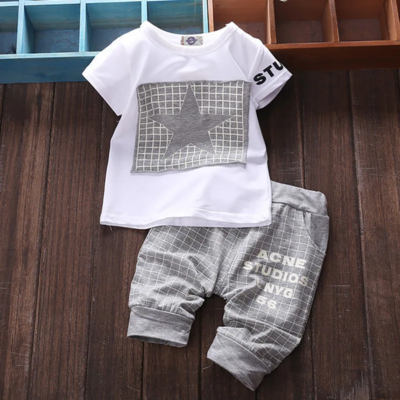 

hot sale Baby boy clothes Brand summer kids clothes sets t-shirt+pants suit Star Printed Clothes newborn sport suits