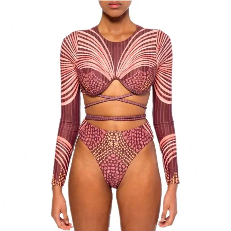 

JSNC568 new arrival hot sales 2021 long sleeve bandage two pieces sexy bikini high waist high quality swimwear, 11 colors