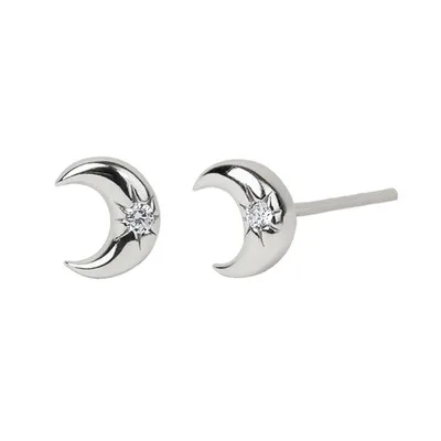 

Minimalist Dainty 925 Silver Needle CZ Zircon Moon Stud Earrings Tiny Moon Diamond Insert Earrings for Women Gift