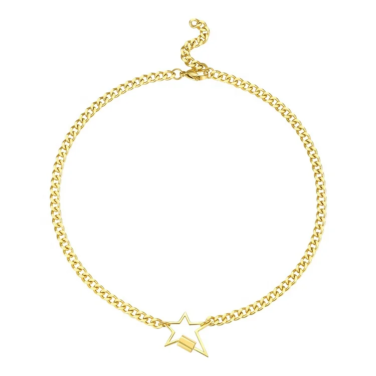 

Latest 18K Gold Plated Stainless Steel Jewelry Hollow five-pointed Star Pendant Necklace P203163