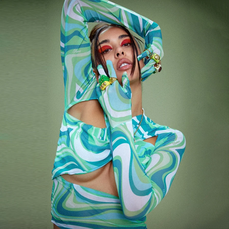 

Nibber K21L01491 Stylish Design Patchwork Printed Casual Outfit High Street Full Sleeve Gauntlets T-Shirt Women Tees Shirt Top, Green/white