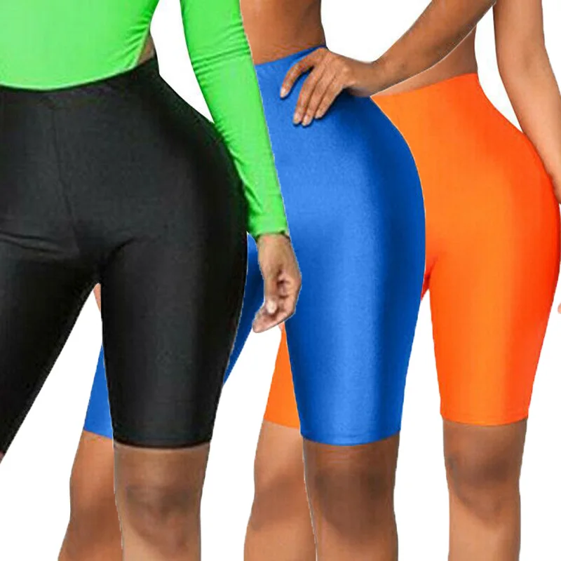 

woman OEM custom logo plus size solid color summer sportswear run jogging yoga biker elastic high waist shorts seamless pants, Green, red, pink
