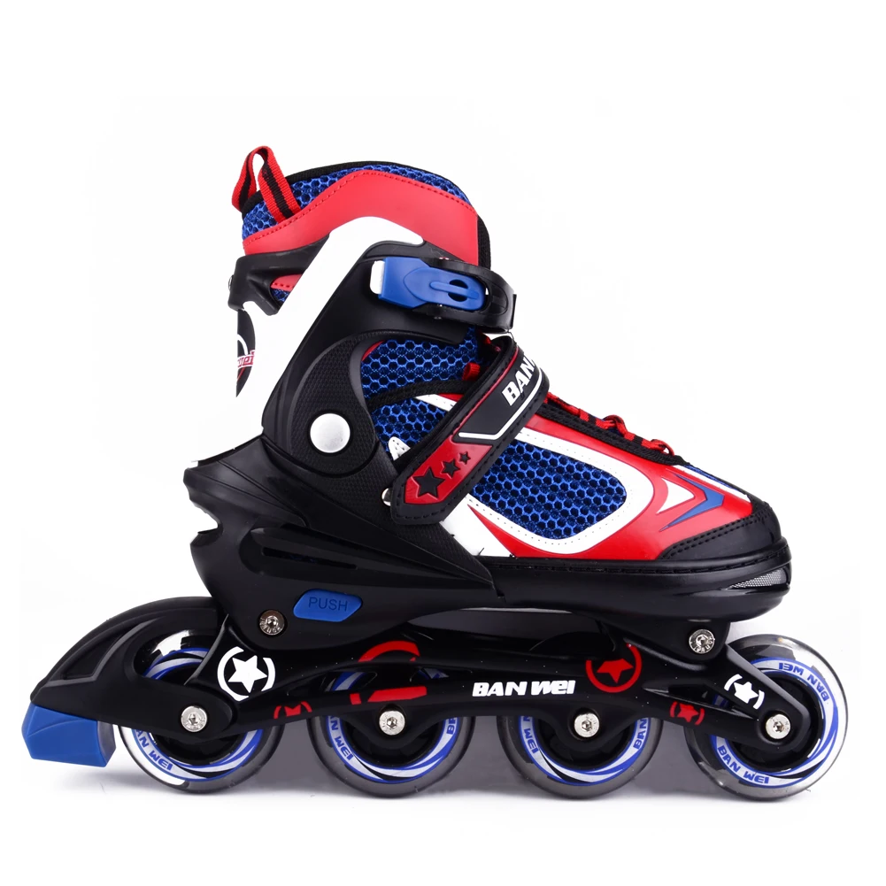 

US In Stock MammyGoL Manufacture Adjustable 76mm PU wheels roller inline skate for kids and teen, Red blue pink
